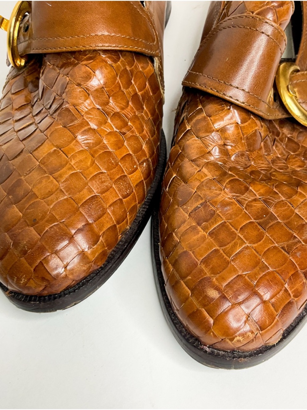 Vintage Enzo Angiolini Tan Woven Leather Loafers 10 - Picture 3 of 9